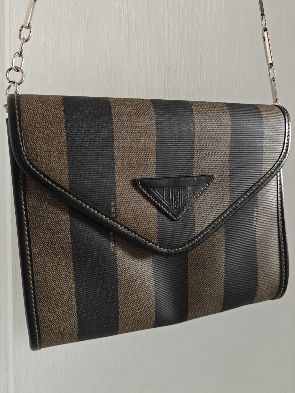 Authentic Fendi Pequin Stripes Monogram Clutch Bag Vintage 90s